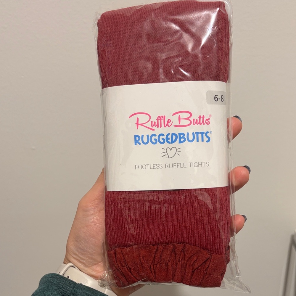 RuffleButts 6-8 Footless Ruffle Tights in Red “rosewood”